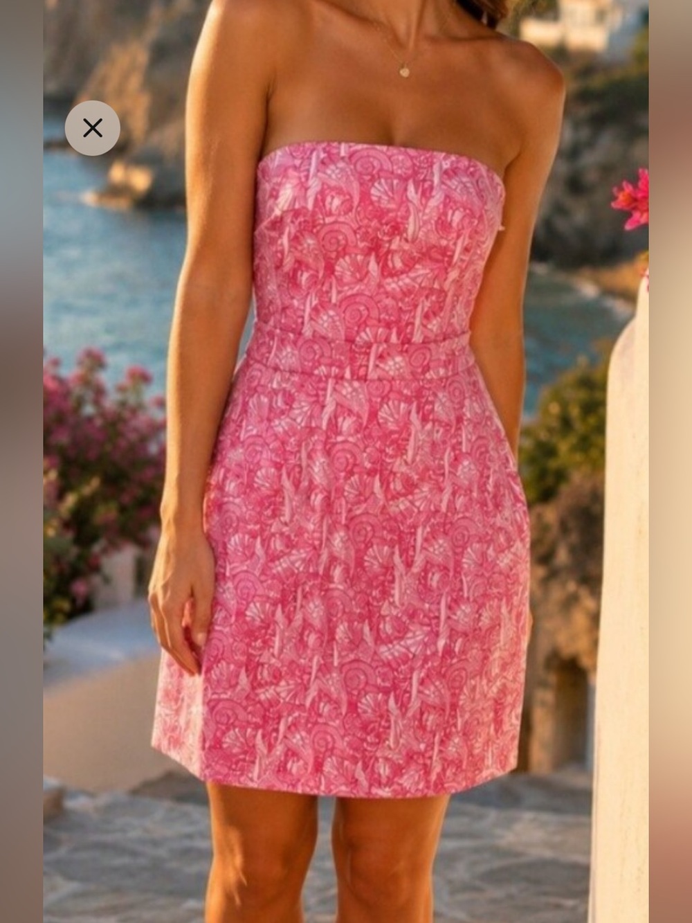 Vineyard Vines Pink Printed Strapless Dress size 12